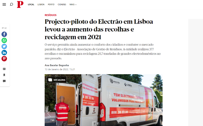 Projecto-piloto do Electrão em Lisboa levou a aumento das recolhas e reciclagem em 2021