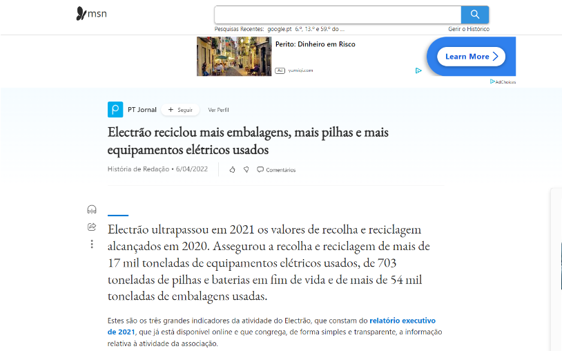 Electrão recycled more packaging, more batteries and more used electrical equipment