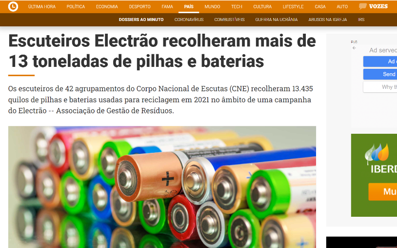 Electrão Scouts collected more than 13 tons of batteries and batteries